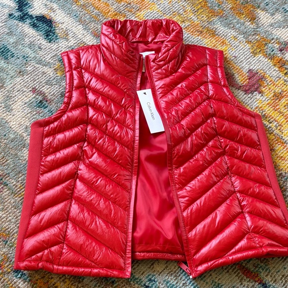 Calvin Klein Jackets & Blazers - Calvin Klein Shiny Red Quilted Puffer Vest